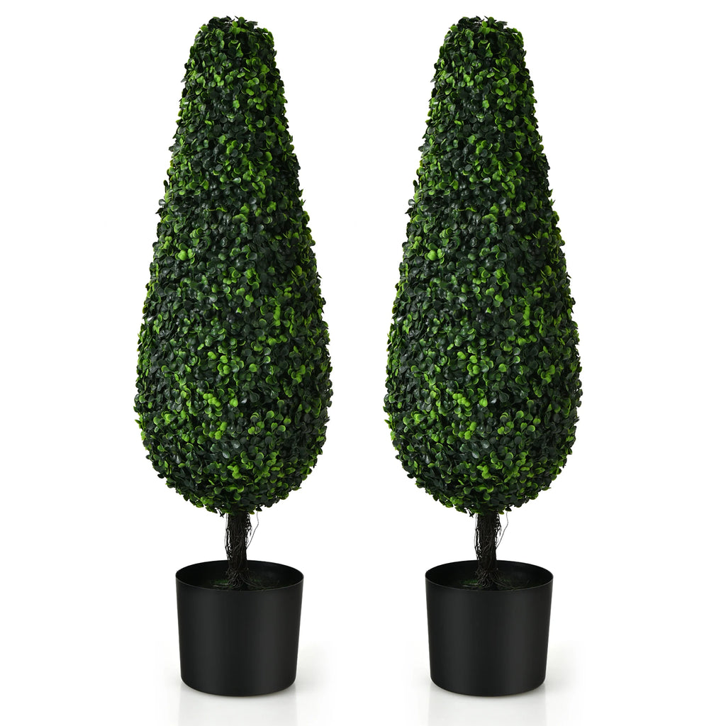 2 Pack 3FT Artificial Tower Topiary Tree UV Resistant Indoor Outdoor