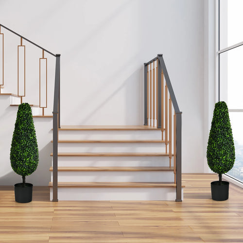 2 Pack 3FT Artificial Tower Topiary Tree UV Resistant Indoor Outdoor