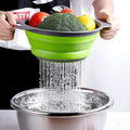 Single Pc Kitchen Travel Colander - Green Silicone Collapsible Strainer for Draining Pasta Fruits Vegetables