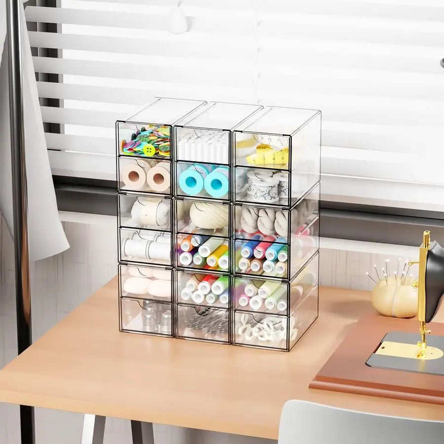 9 Pack Small Acrylic Drawers With 18 Drawers,Clear Drawer Organizers Stackable,School,Office Supplies Organizer And Storage Bins