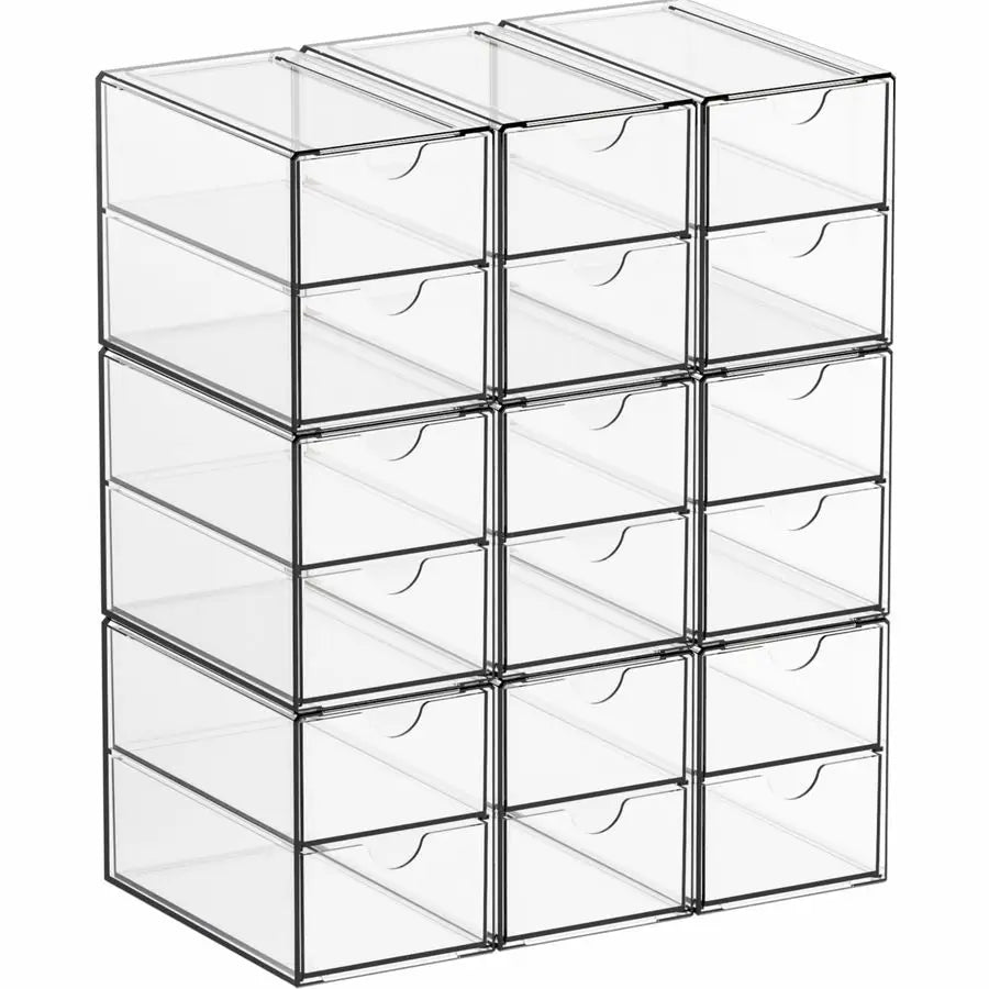9 Pack Small Acrylic Drawers With 18 Drawers,Clear Drawer Organizers Stackable,School,Office Supplies Organizer And Storage Bins